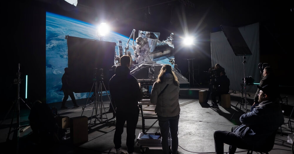 A filming scene of a space movie made possible by virtual production.